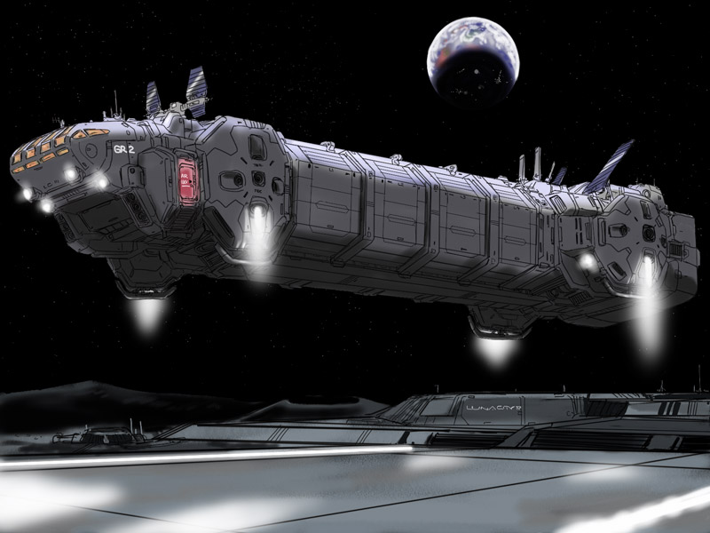 building city crescent_moon eagle_transporter earth landing luna_city luna_transporter luna_transporter_ii marison_(aono107) moon no_humans original outpost planet radar science_fiction space space:_1999 space_craft ufo_(copyright)