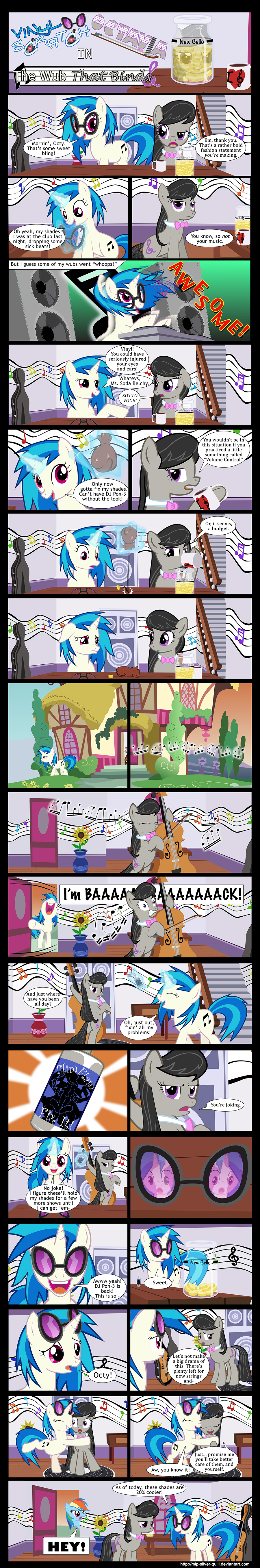 bag blue_eyes bow_tie broken cello coffee coins comic cup dialog english_text equine eyewear female feral friendship_is_magic glasses gold group hair horn horse house mammal mlp-silver-quill money mug multi-colored_hair musical_instrument musical_note my_little_pony octavia_(mlp) outside pony purple_eyes rainbow_dash_(mlp) rainbow_hair sky speakers sunglasses table text two_tone_hair unicorn vinyl_scratch_(mlp)