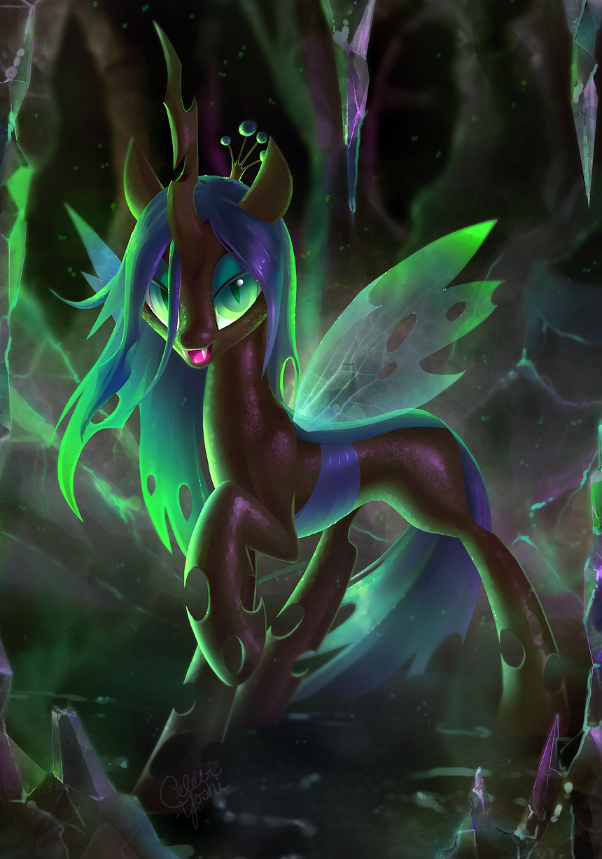 changeling fangs female feral friendship_is_magic looking_at_viewer my_little_pony open_mouth queen_chrysalis_(mlp) solo wings