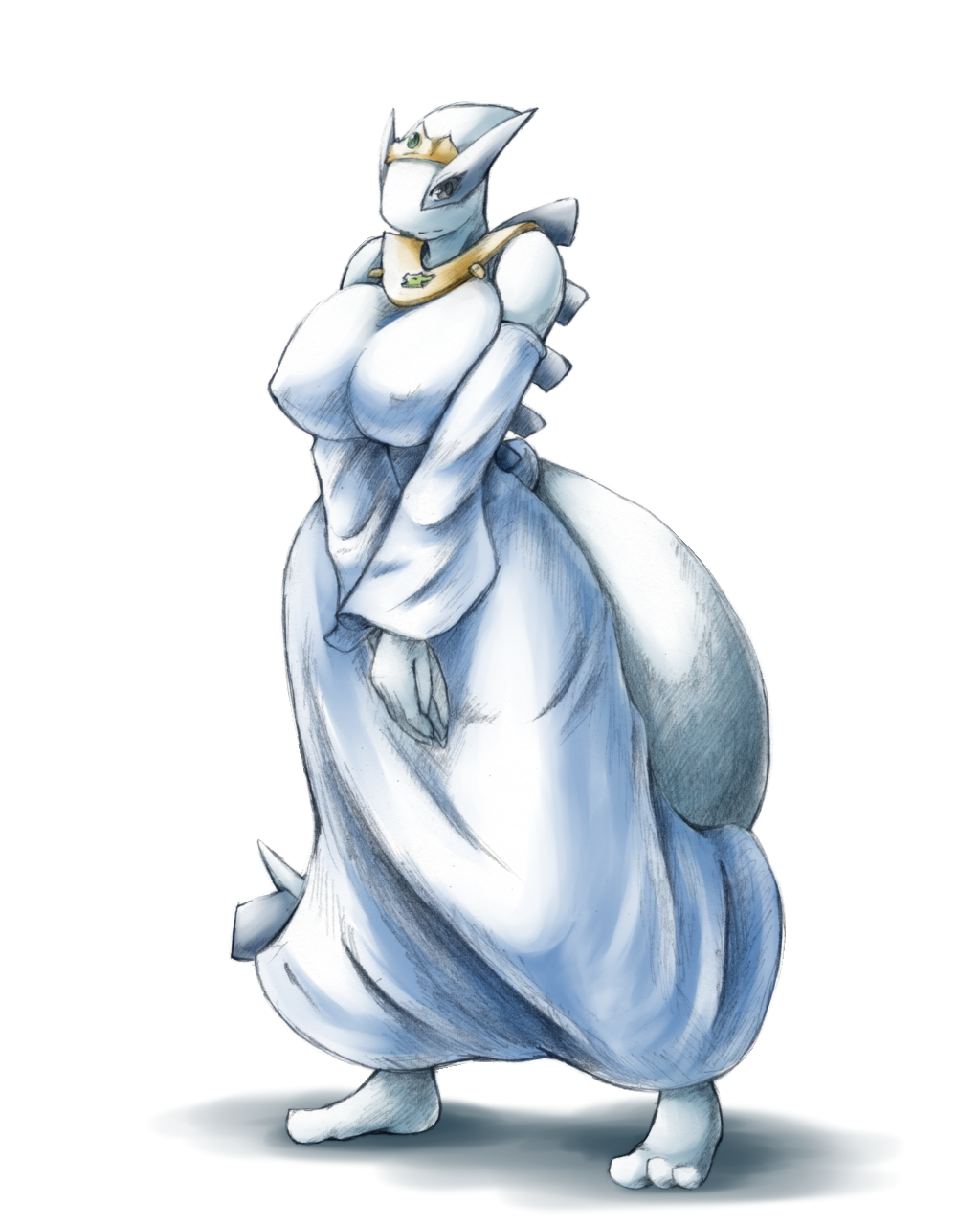 anthrofied barefoot big_breasts breasts crown day-t female legendary_pok&#233;mon lugia nintendo nipples pok&#233;mon pok&eacute;mon solo video_games wide_hips