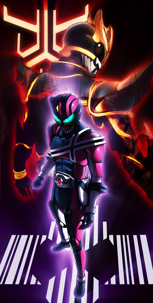 armor bad_id bad_pixiv_id black_eyes glowing green_eyes horns kamen_rider kamen_rider_dcd kamen_rider_decade kamen_rider_kuuga kamen_rider_kuuga_(series) multiple_boys sanhon spikes