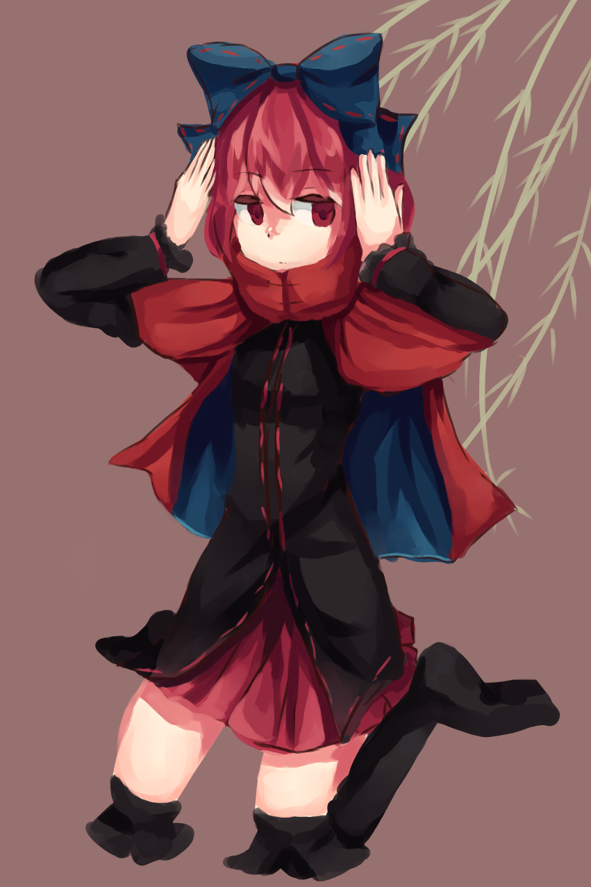 bad_id bad_pixiv_id bow cape highres red_eyes red_hair sekibanki short_hair touhou willow