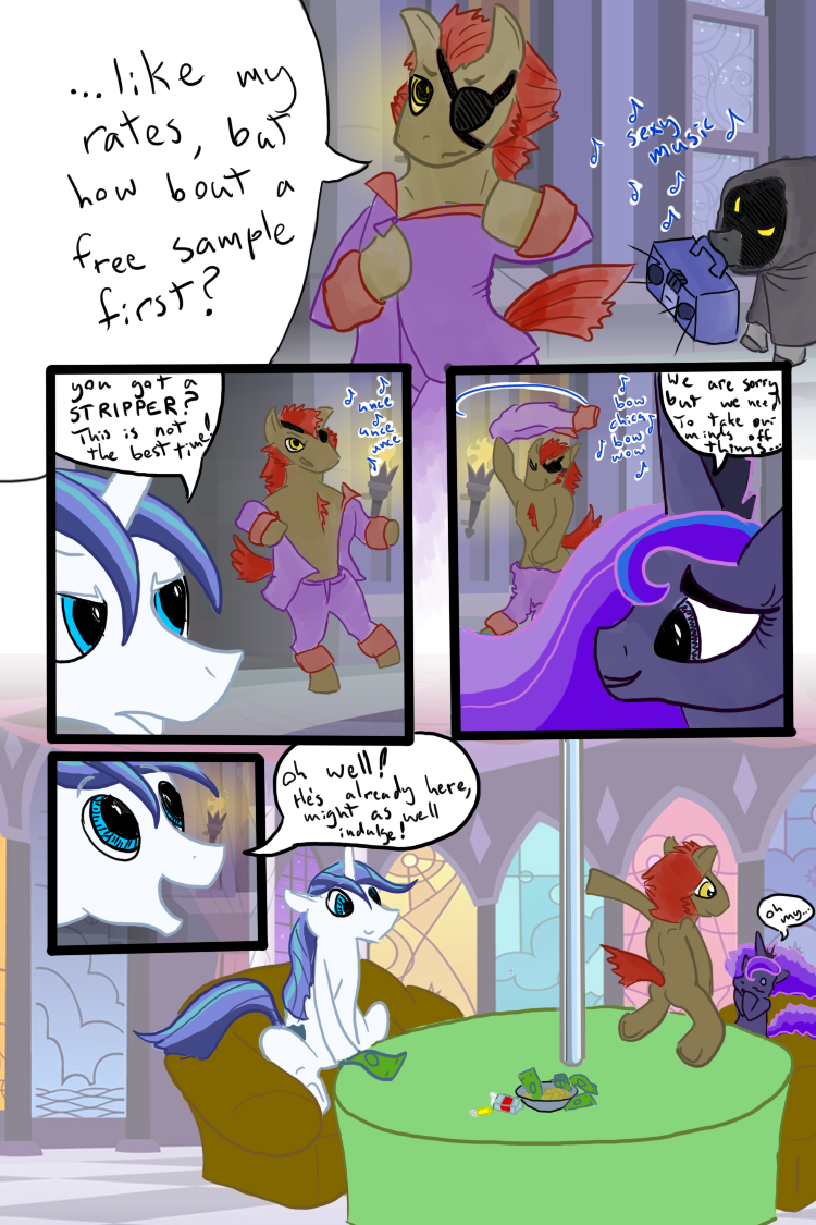 dialog english_text equine female feral friendship_is_magic group horn horse male mammal metal my_little_pony original_character pony princess_luna_(mlp) shining_armor_(mlp) sillydraco text unicorn