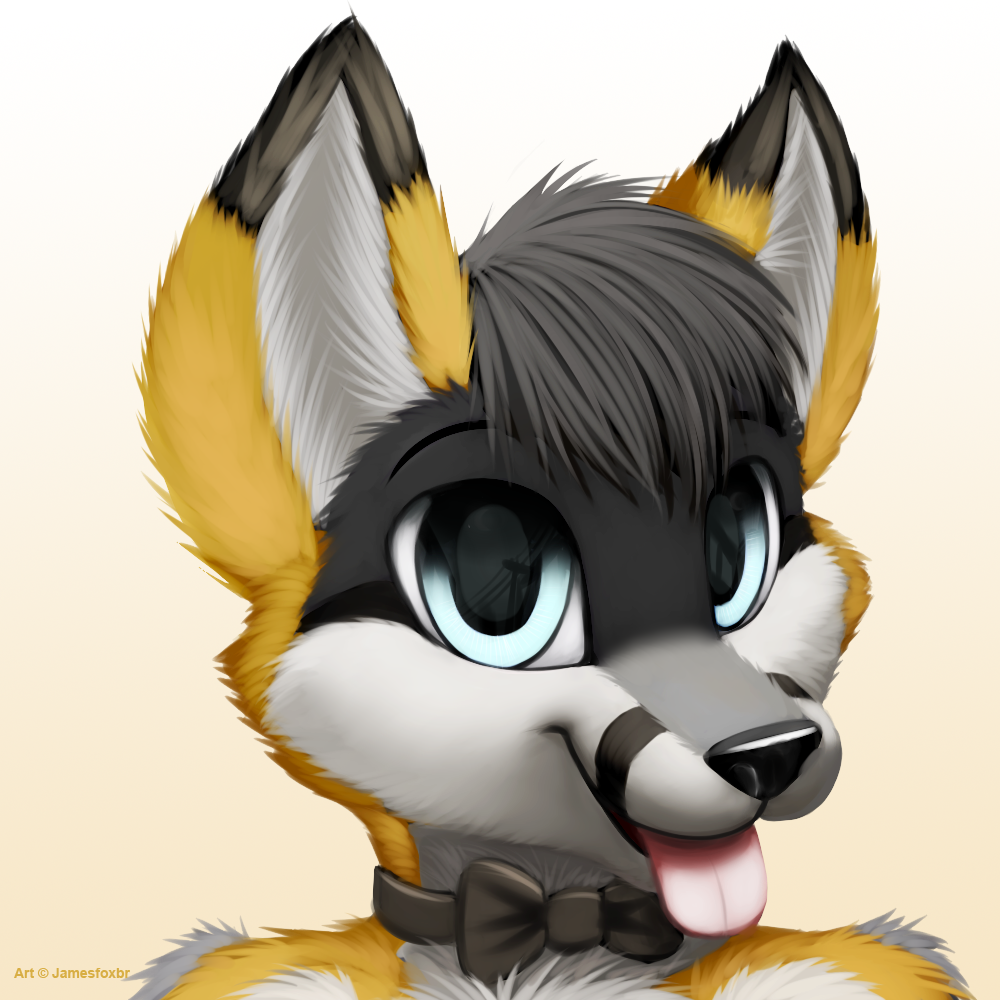 anthro canine cute fox hair jamesfoxbr looking_at_viewer male mammal open_mouth plain_background smile solo tongue