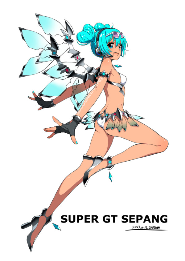 2013 aqua_eyes aqua_hair artist_name ass bikini dated double_bun eyewear_on_head fingerless_gloves full_body gloves goodsmile_company goodsmile_racing hatsune_miku headphones headset high_heels looking_at_viewer mechanical_wings official_art open_mouth outstretched_arms race_queen racing_miku racing_miku_(2013) saitou_masatsugu shoes simple_background smile solo spread_arms sunglasses swimsuit tan tanline transparent underwear vocaloid white_background wings