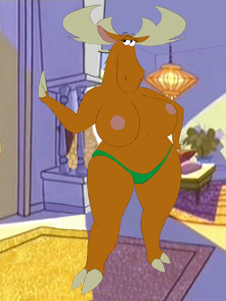 antlers becky big_breasts big_butt big_hips breasts butt cervine chubby female hooves horn huge_butt johnny_bravo johnny_bravo_(series) mammal moose nipples solo topless underwear unknown_artist wide_hips
