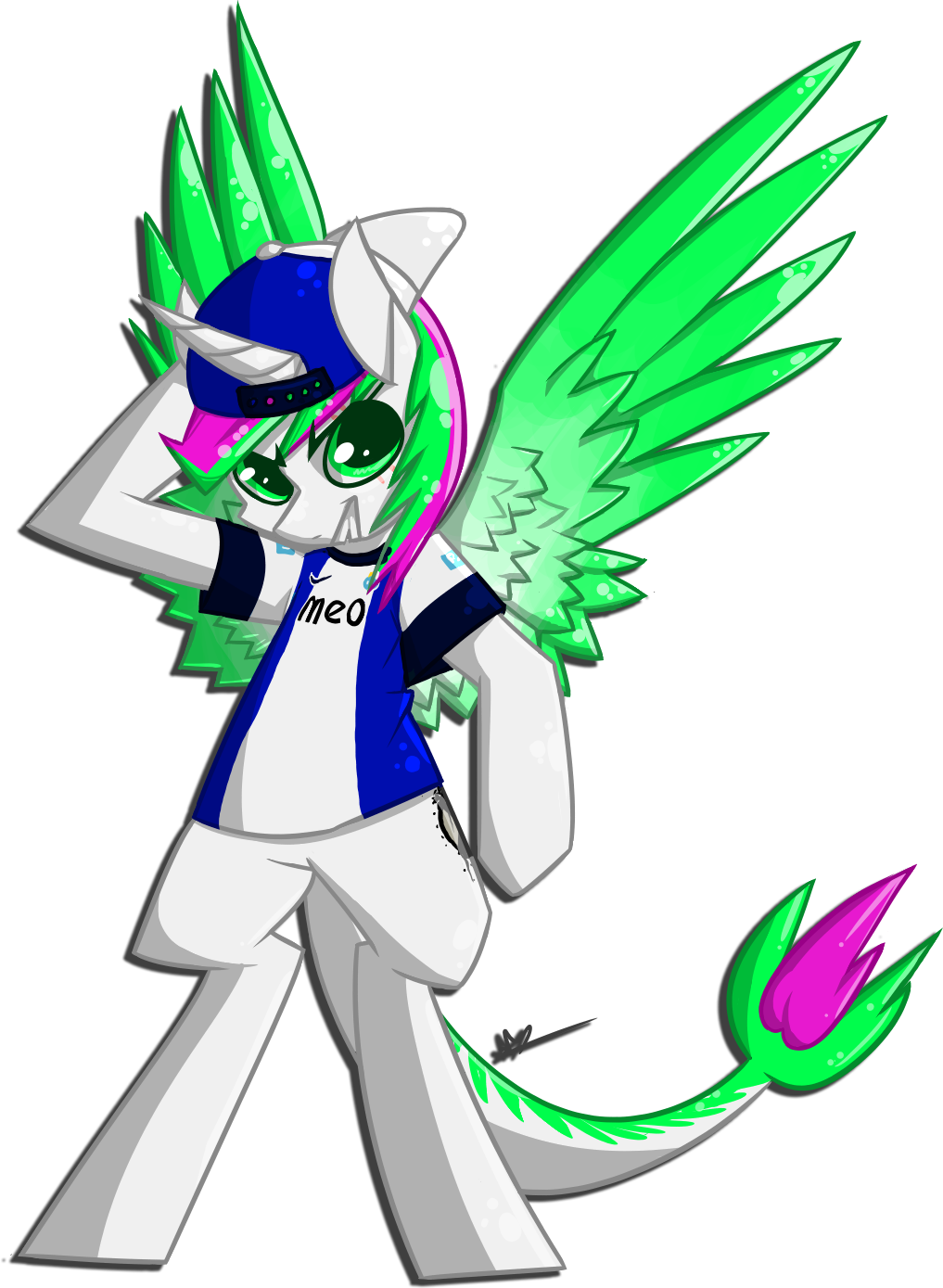 alpha_channel blue_hat blue_shirt clothing cutie_mark equine fc_porto feral fur green_eyes green_hair hair hat horn invalid_background male mammal my_little_pony original_character pink_hair plain_background rydah_hazard signature soccer_jersey solo transparent_background white_fur white_hat white_shirt winged_unicorn wings xxmentalincxx