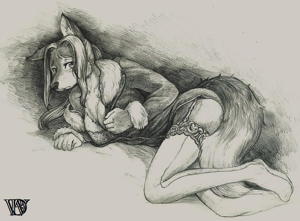 big_breasts black_and_white black_nose bra breasts bwd canine chest_tuft clothed clothing female fluffy_tail fur hair legwear looking_at_viewer lying mammal mane monochrome plain_background sketch solo stockings tuft underwear white_background