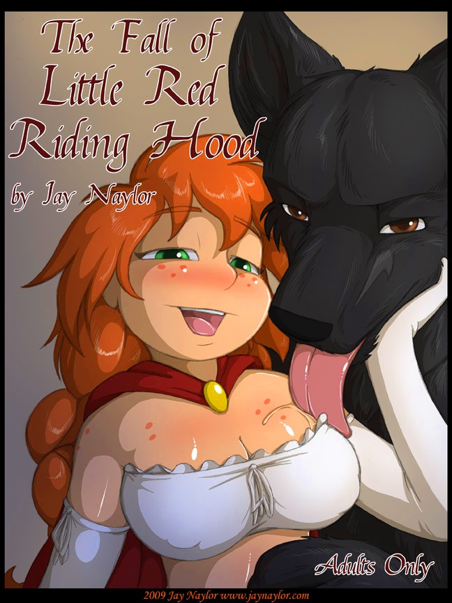 anthro big_breasts black_fur blush breasts brown_eyes canine elbow_gloves english_text female freckles fur gloves green_eyes hair human interspecies jay_naylor licking little_red_riding_hood male mammal red_hair saliva text tongue wolf