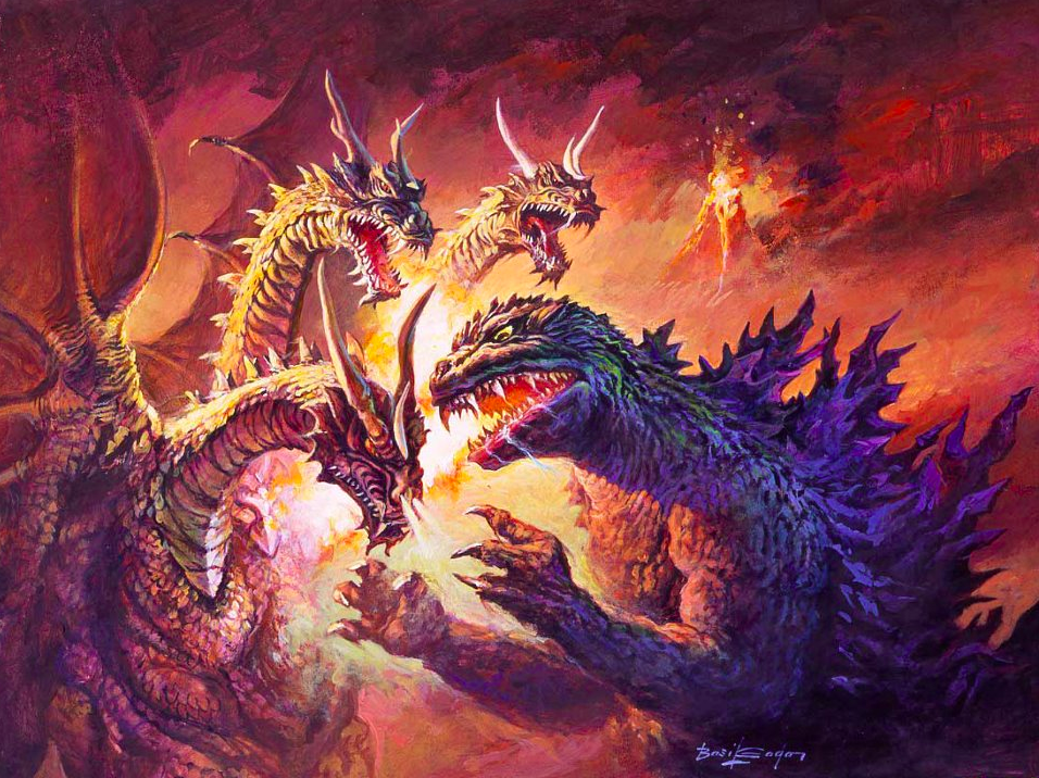 alien dinosaur epic godzilla godzilla_(series) kaijuu king_ghidorah monster mutant saliva smoke steam toho_(film_company) volcano