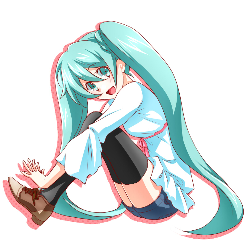 bad_id bad_pixiv_id full_body green_eyes green_hair hatsune_miku long_hair minato1026 open_mouth shoes sitting solo thighhighs twintails very_long_hair vocaloid white_background
