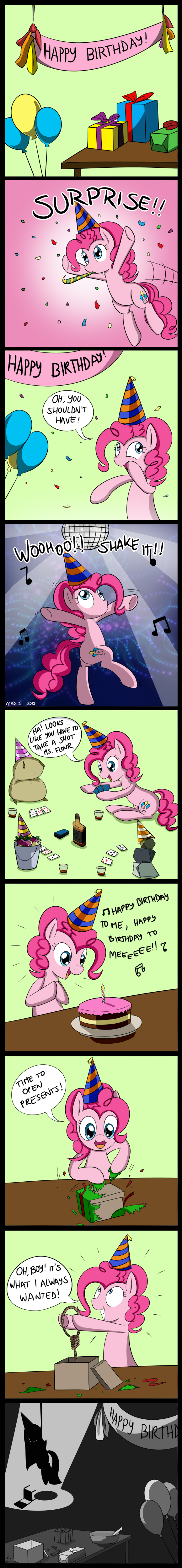 alcohol ballons balloons banner beverage blue_eyes cake card cards chair char comic cutie_mark death dialog disco_ball english_text equine female feral food friendship_is_magic fur gift hair hanging horse insane madame_le_floure_(mlp) mammal mcsadat mr_turnips_(mlp) musical_note my_little_pony noose parody party party_hat party_horn pink_fur pink_hair pinkie_pie_(mlp) playing_card pony presents rockey_(mlp) rocks rocky_(mlp) rope rum silhouette smile solo suicide table text