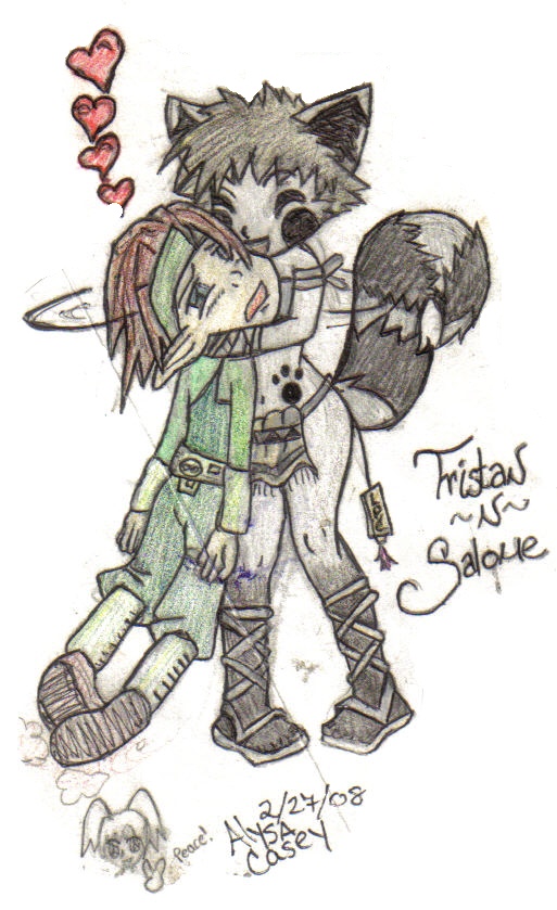 clothed clothing colored couple crazedsilverfox domination duo elf female female_domination hug interspecies love mammal nymph raccoon sad salome skimpy smile sokora_refugees tristan