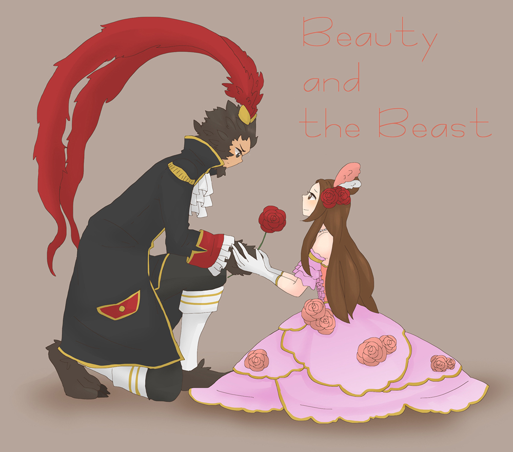 beauty_and_the_beast diao_chan flower kneeling lu_bu rose shin_sangoku_musou