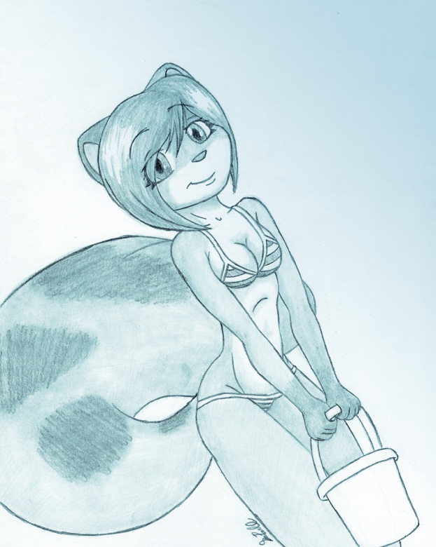 big_tail bikini breasts bucket clothed clothing female fluffy_tail graphite invalid_tag looking_at_viewer mammal monochrome rodent skimpy solo squirrel striped_bikini swimsuit terdburgler tight_clothing