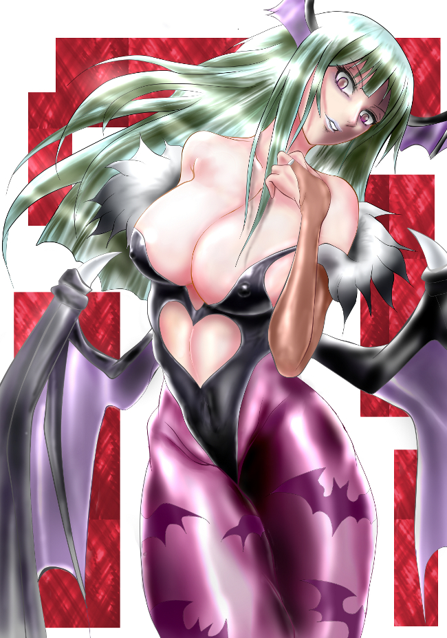 1girl breasts capcom cleavage green_hair large_breasts morrigan_aensland solo vampire_(game)