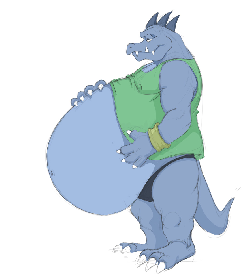 belly_overhang canson inflation male obese overweight reptile scalie thick_tail underwear