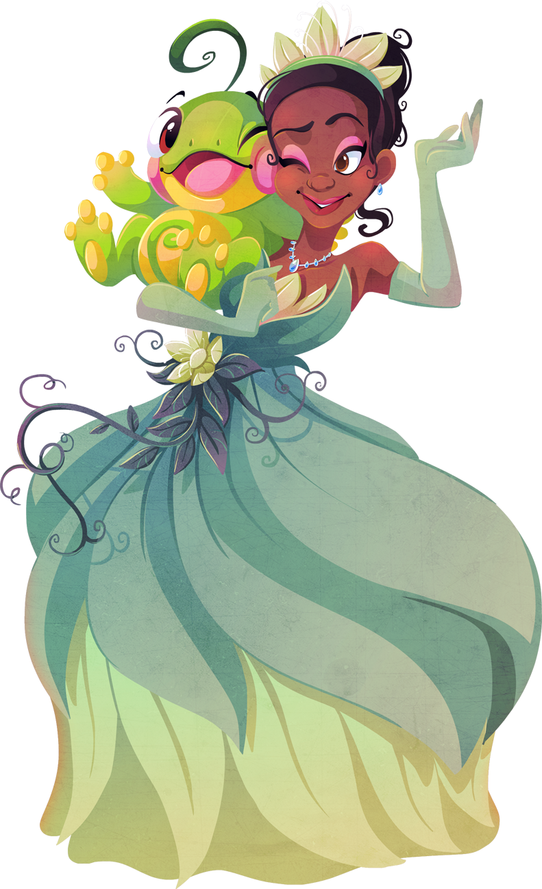 bare_shoulders brown_eyes brown_hair cheek-to-cheek crossover dark_skin disney dress earrings elbow_gloves flower gen_2_pokemon gloves highres jewelry kuitsuku necklace one_eye_closed plant pokemon pokemon_(creature) politoed the_princess_and_the_frog tiana_(the_princess_and_the_frog) tiara transparent_background vines