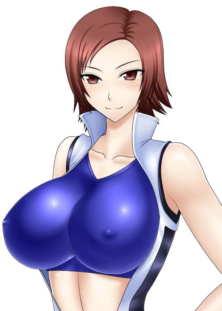 1girl breasts covered_nipples do_konjouuo erect_nipples kazama_asuka large_breasts namco simple_background smile solo tekken