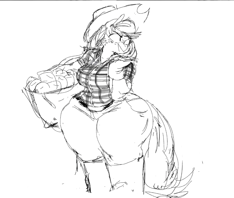anthrofied applejack_(mlp) big_butt butt cowboy_hat female freckles friendship_is_magic hat my_little_pony pointblankfluffpistol shemhamferosh thick_thighs thighs wide_hips