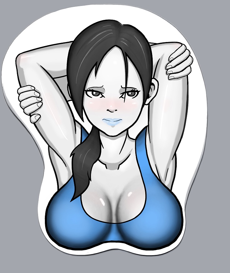 blush breast_mousepad breasts cleavage large_breasts mousepad nintendo pale_skin ponytail trainer_(wii_fit) wii_fit wii_fit_trainer