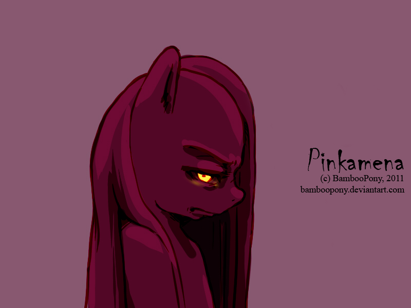 bamboopony english_text equine eyes female feral friendship_is_magic fur glowing hair horse looking_at_viewer mammal my_little_pony pink_fur pink_hair pinkamena_(mlp) pinkie_pie_(mlp) pony portrait solo text yellow_eyes