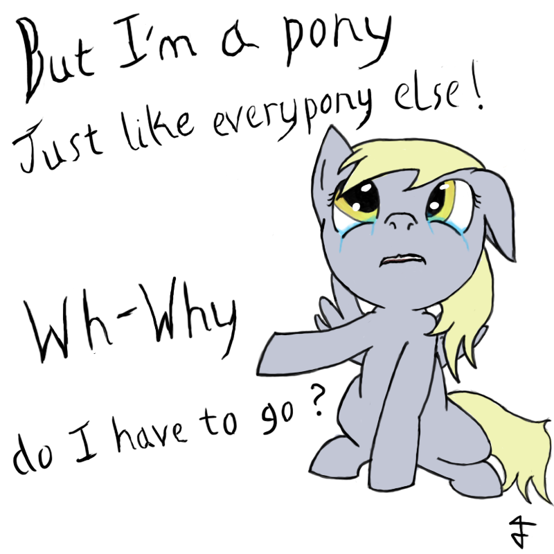 blonde_hair crying derpy_hooves_(mlp) english_text equine eyes female feral friendship_is_magic fur grey_fur hair horse mammal my_little_pony pegasus plain_background pony scionthekitsune signature solo tears text wings yellow_eyes
