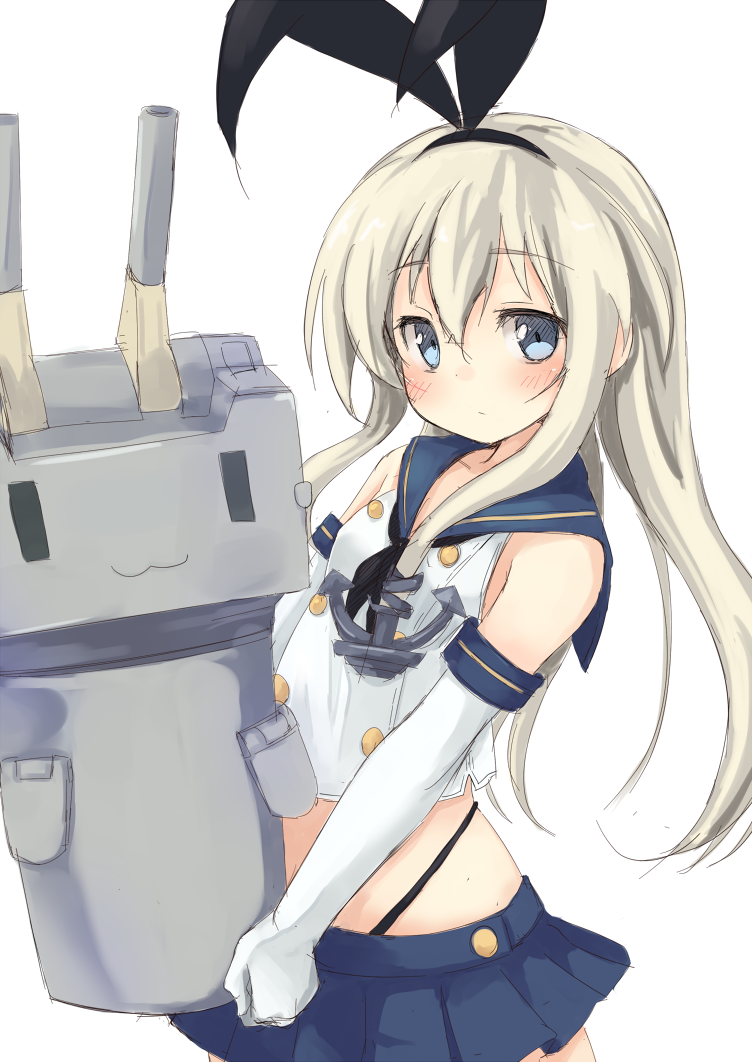 anchor anchor_hair_ornament black_panties blonde_hair blush elbow_gloves gloves hair_ornament hairband kantai_collection long_hair mokoke panties rensouhou-chan robot shimakaze_(kantai_collection) underwear