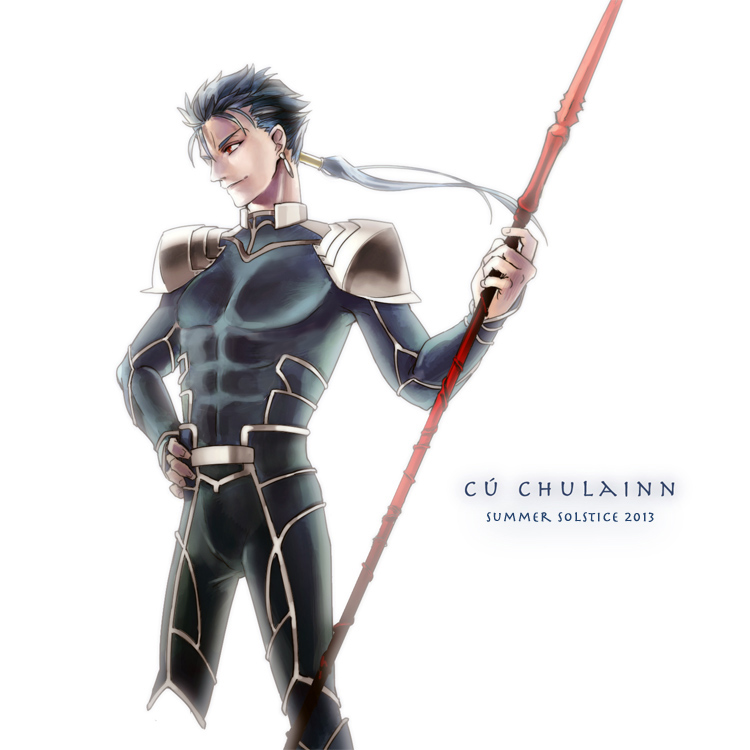 bad_id bad_pixiv_id blue_hair character_name fate/stay_night fate_(series) gae_bolg lancer long_hair male_focus polearm ponytail red_eyes solo spear weapon yothiyothi