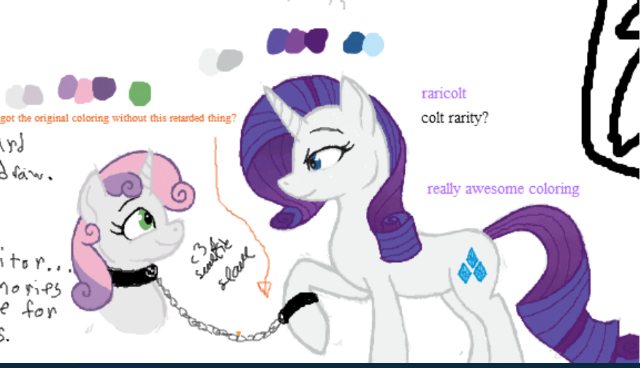collar cutie_mark duo english_text equine eyes female feral friendship_is_magic fur green_eyes hair horn horse leash long_hair mammal my_little_pony pony purple_hair rarity_(mlp) sibling sisters smile sweetie_belle_(mlp) text two_tone_hair unicorn unknown_artist white_fur
