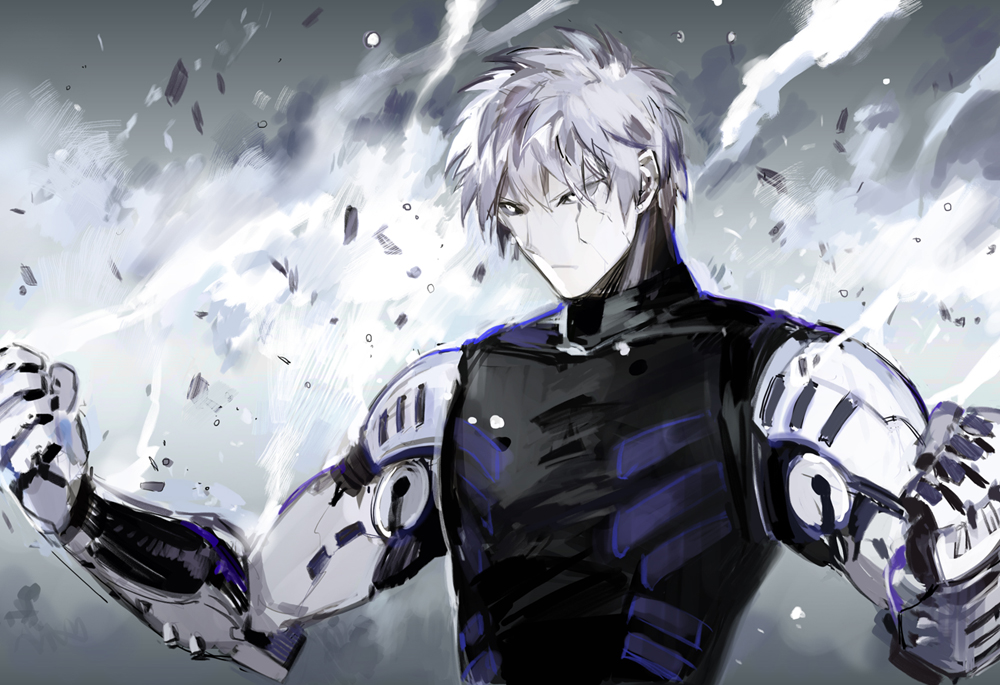 black_sclera cyborg genos male_focus one-punch_man prosthesis prosthetic_arm solo starshadowmagician