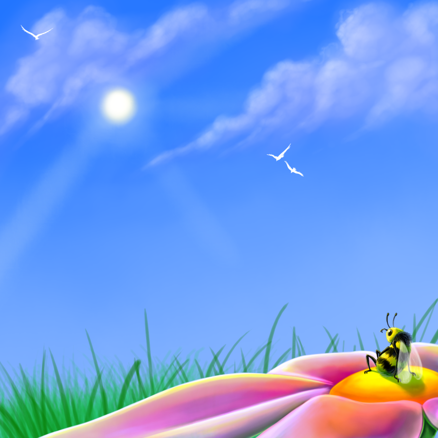 bee birds flower grass insect ratte sitting sun