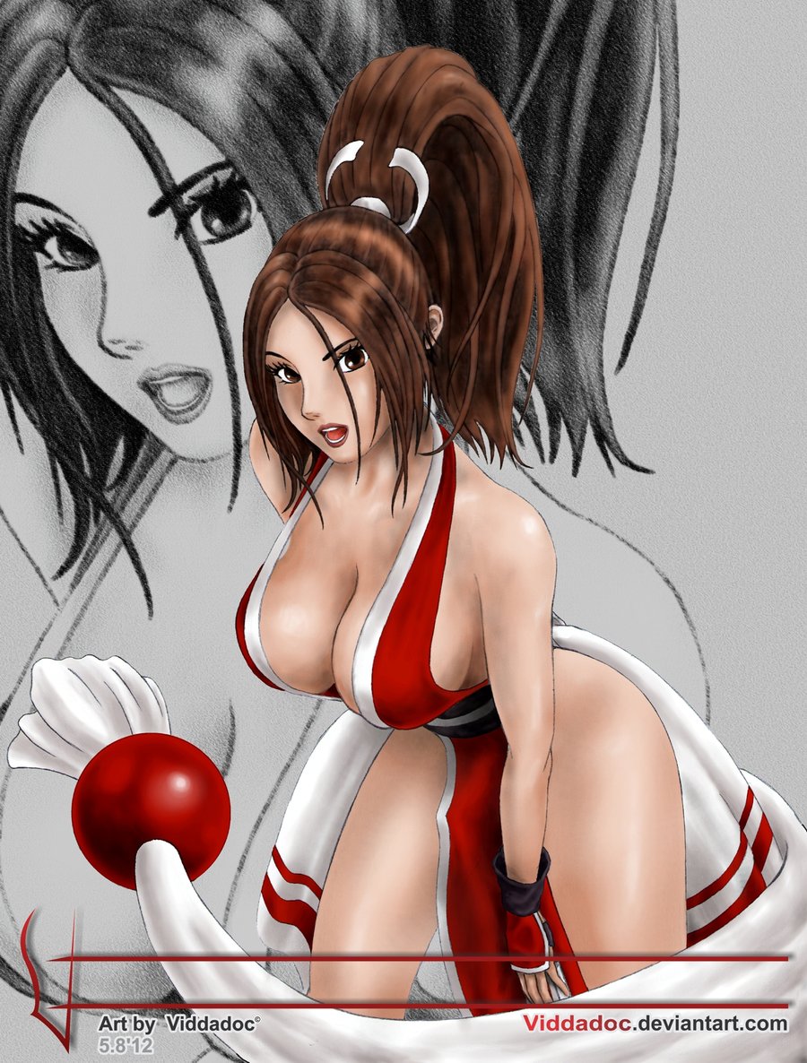 1girl artist_name breasts fatal_fury king_of_fighters large_breasts open_mouth shiranui_mai snk solo viddadoc