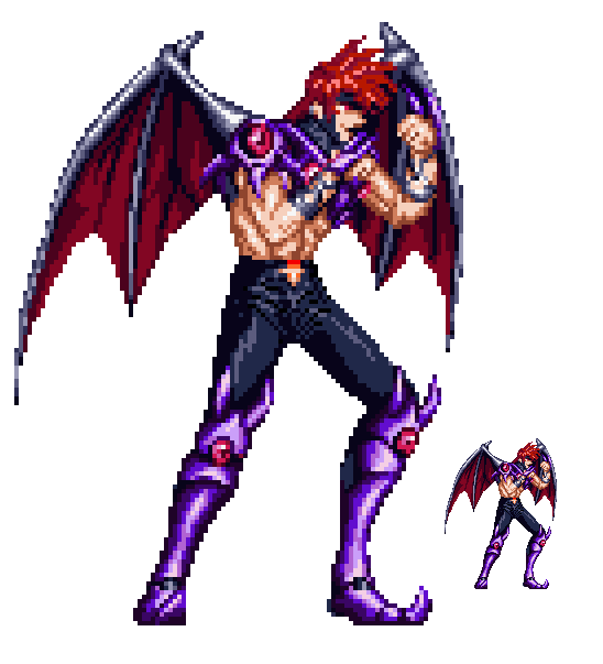 90s armor bat_wings choujin_gakuen_gowcaizer game kash_gyustan male male_focus pixel_art red_hair sprite wings
