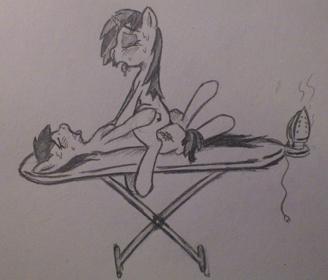 blush cord elevated equine eyes_closed female feral friendship_is_magic hooves horn horse iron ironing_stand male mammal my_little_pony original_character pony riding saliva sex straight sweat tongue vinyl_scratch_(mlp)
