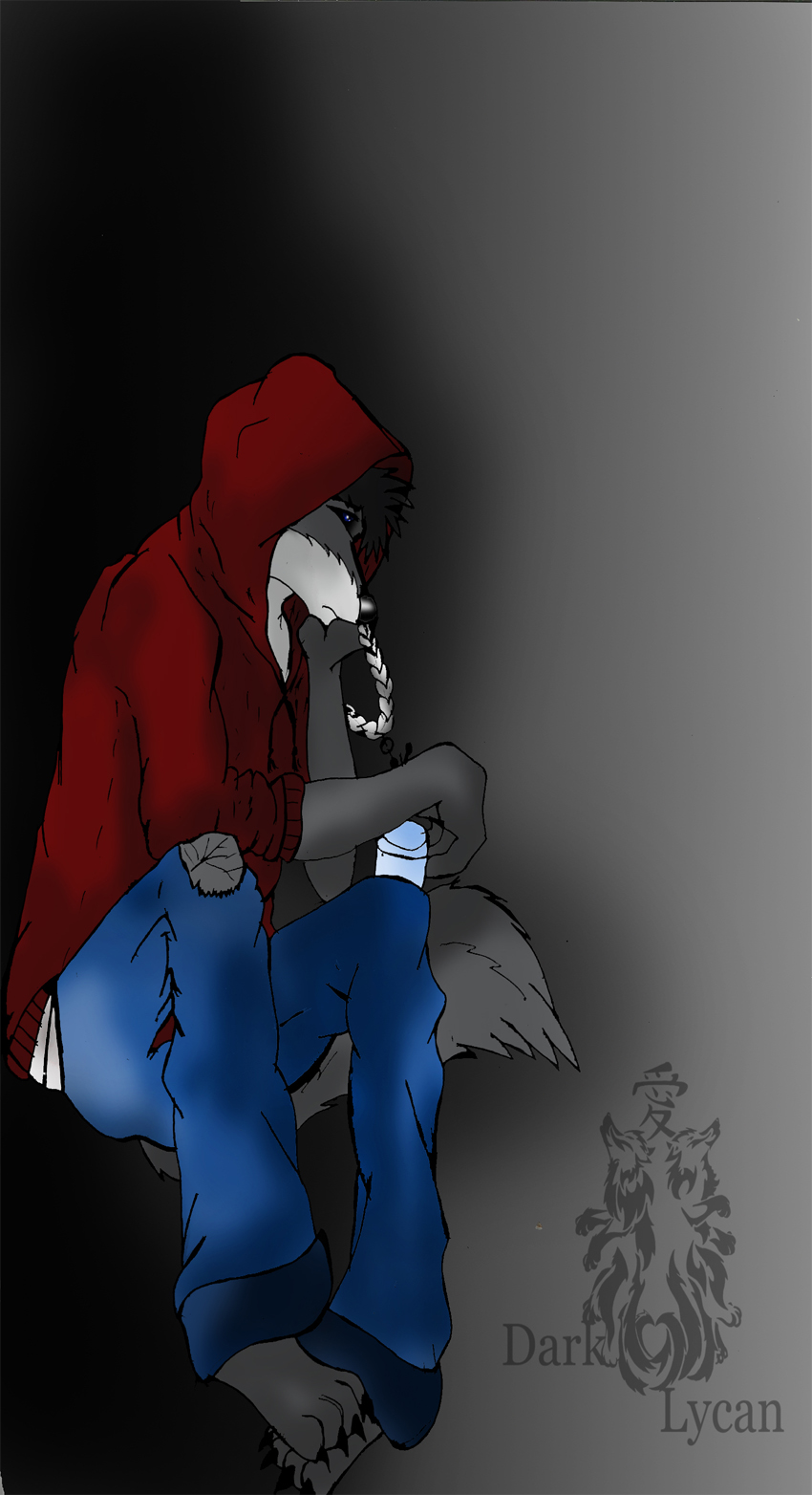 darklycan male mammal sad solo wolf