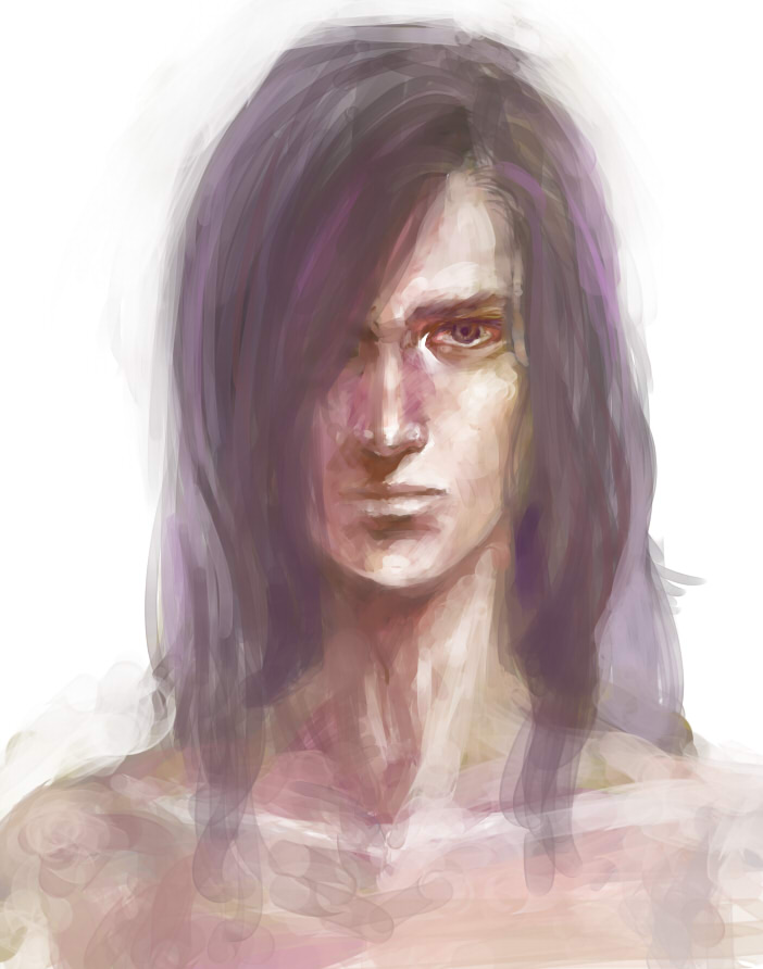 androgynous collarbone face faris_scherwiz faux_traditional_media final_fantasy final_fantasy_v hair_over_one_eye kanno_ponta long_hair purple_hair realistic reverse_trap sketch solo white_background