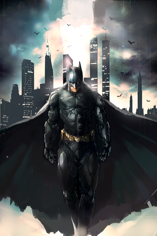 armor batman batman_(series) building cape city longai male_focus mask solo
