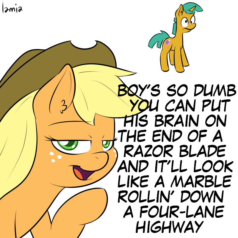 blonde_hair cowboy_hat cub english_text equine female feral friendship_is_magic green_eyes green_hair hair hat horn horse lamiaaaa male mammal my_little_pony pony smile snails_(mlp) text unicorn young