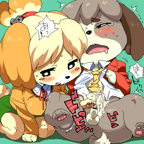 animal_crossing anthro anus balls black_eyes black_nose blush breasts canine cub cum digby digby_(animal_crossing) dog drooling duo female incest isabelle_(animal_crossing) male mammal nintendo penis saliva sibling spread_legs spreading twins video_games young