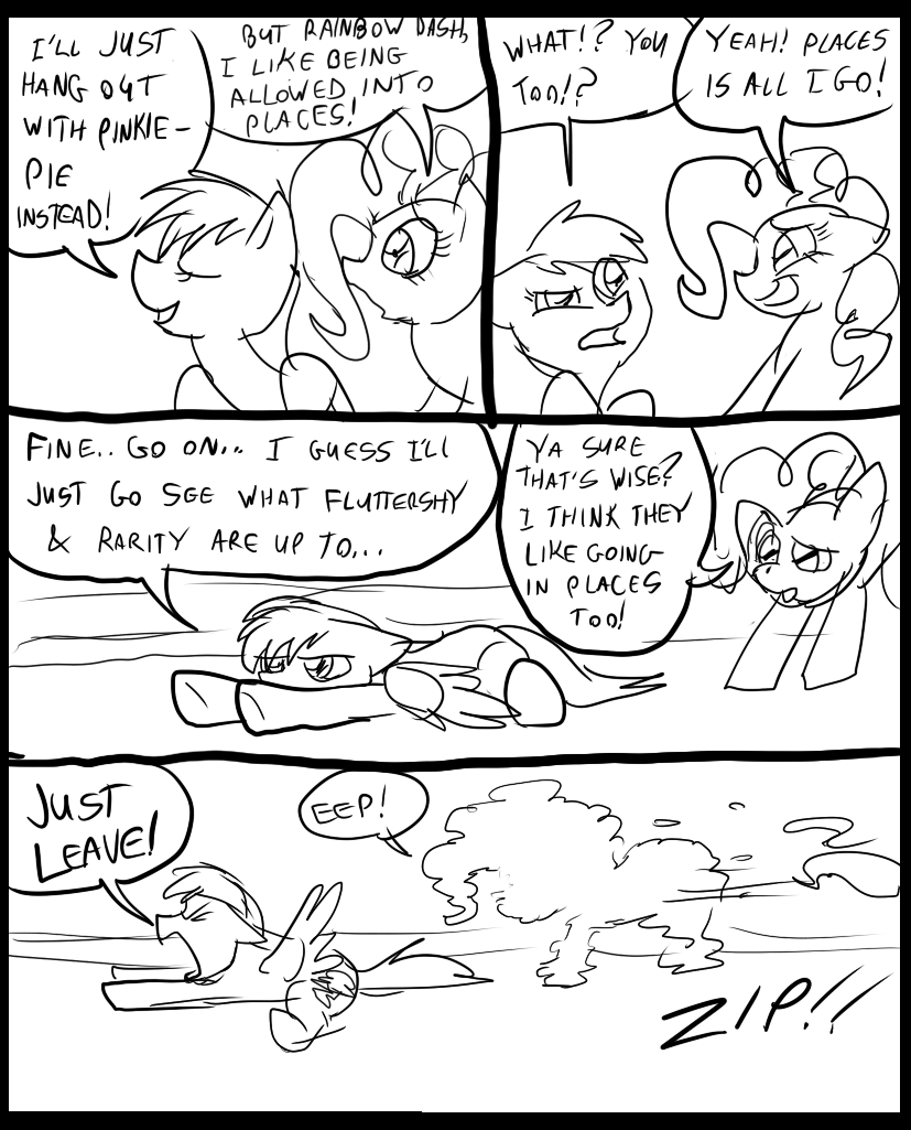 angry applejack_(mlp) black_and_white comic dialog duo english_text equine eyes female feral friendship_is_magic hair horse lying mammal metal_(artist) monochrome my_little_pony pegasus pinie_pie_(mlp) pinkie_pie_(mlp) pony rainbow_dash_(mlp) smile text wings