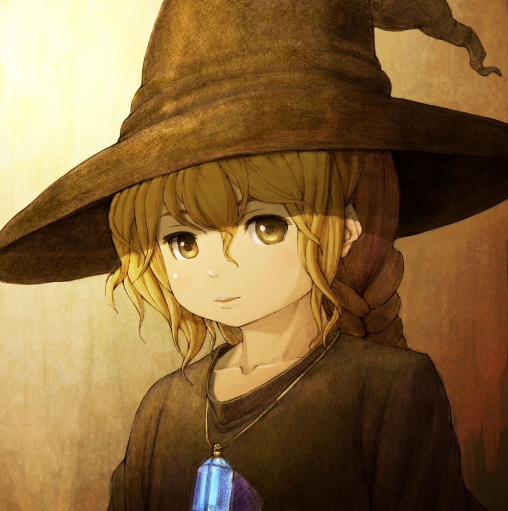 braid collarbone crystal hat jewelry light_brown_eyes light_brown_hair lionel_nakamura long_hair magical_girl necklace original robe solo witch_hat