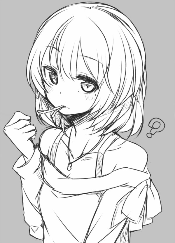 ? bad_id bad_pixiv_id blush collarbone grey_background greyscale idolmaster idolmaster_cinderella_girls jewelry long_sleeves looking_at_viewer mole mole_under_eye monochrome nekoume pendant short_hair sketch solo takagaki_kaede upper_body