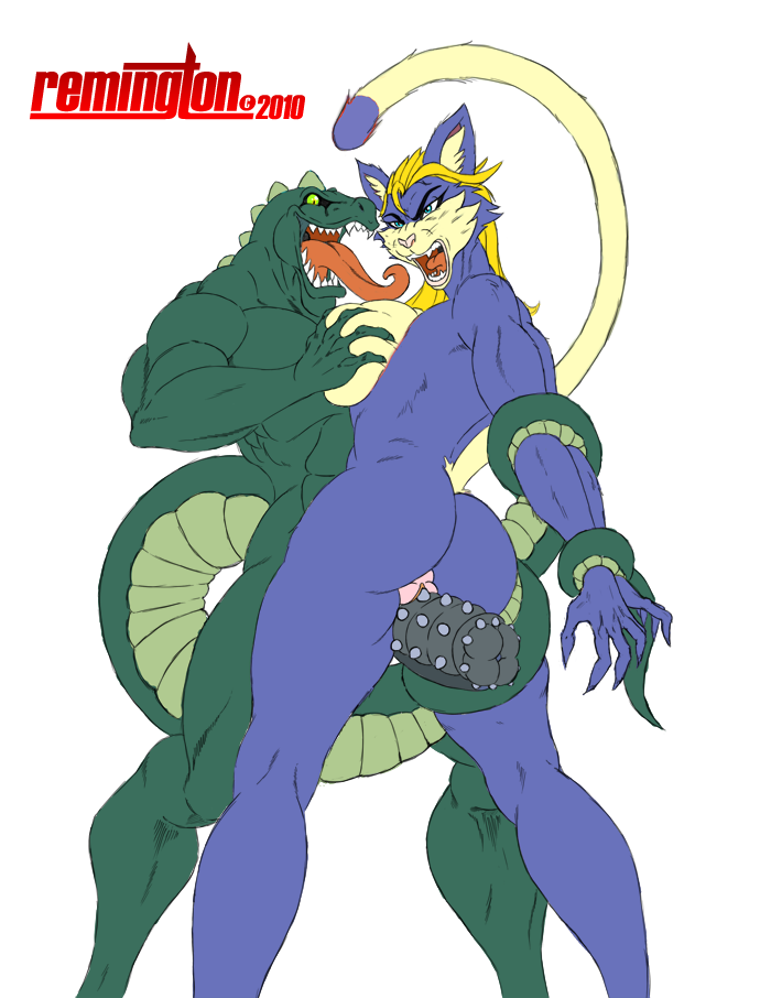 anthro big_breasts big_penis blue_eyes breasts butt cat duo feline female hair interspecies invalid_tag lizard male mammal open_mouth penis reptile scalie thighs tongue tongue_out wegcremington