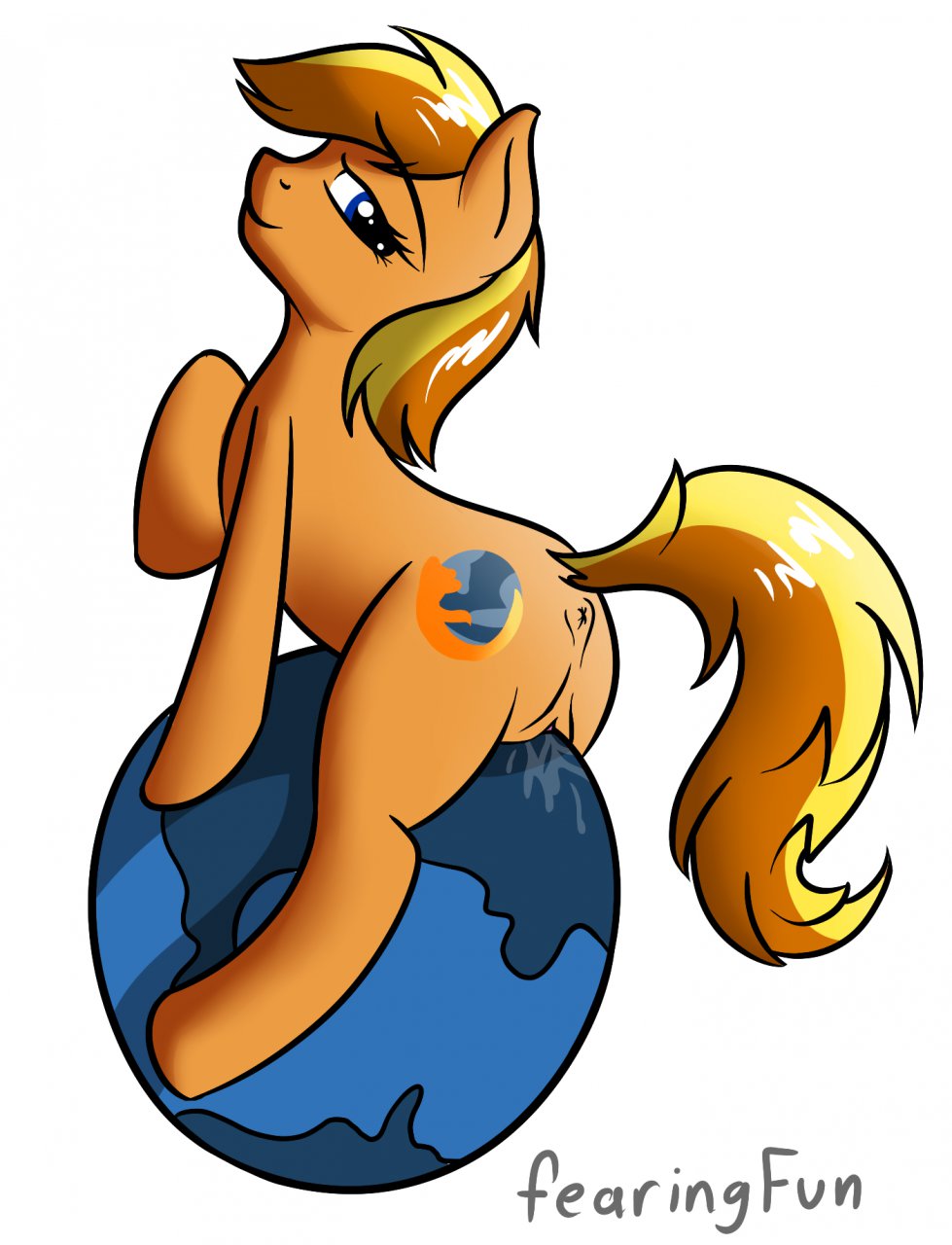 cutie_mark equine fearingfun female feral firefox globe horse mammal my_little_pony parody ponification pony pussy pussy_juice smile solo