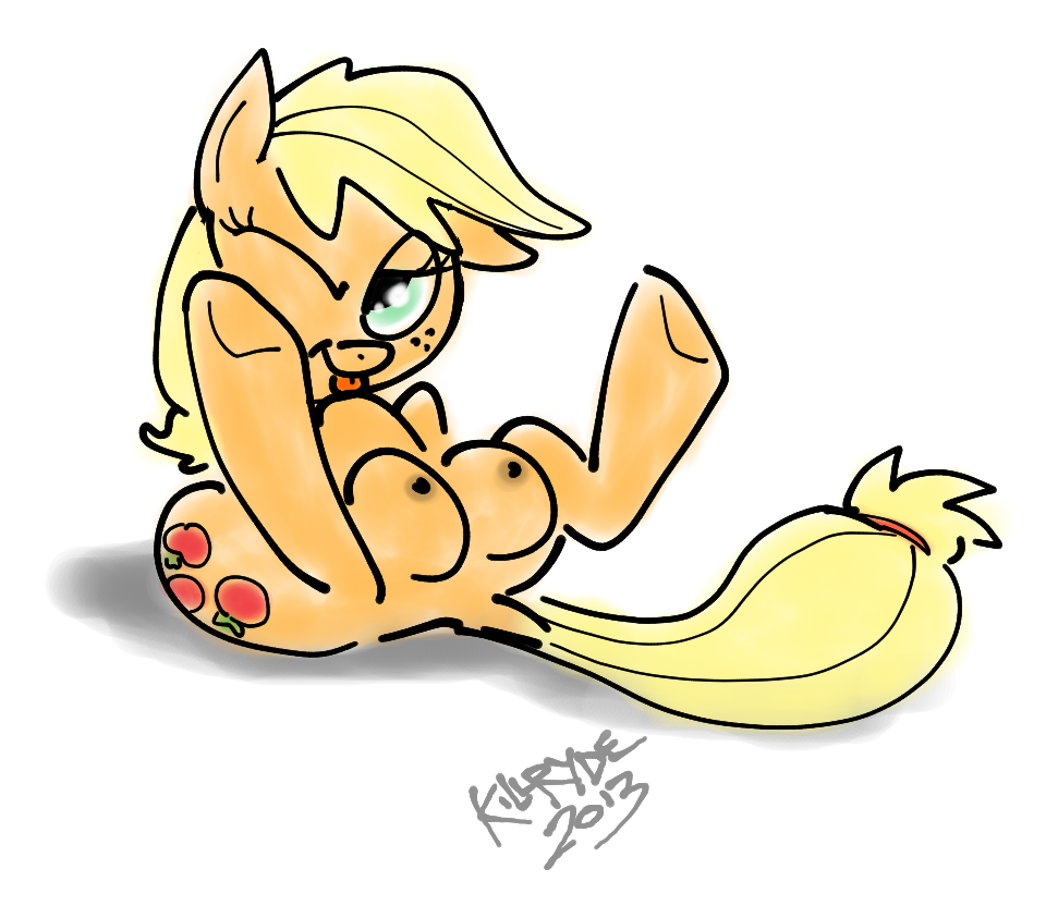 applejack_(mlp) areola big_breasts blonde_hair breasts cutie_mark equine erect_nipples female feral friendship_is_magic green_eyes hair horse killryde looking_at_viewer mammal my_little_pony nipples one_eye_closed pony presenting smile teats tongue tongue_out wink