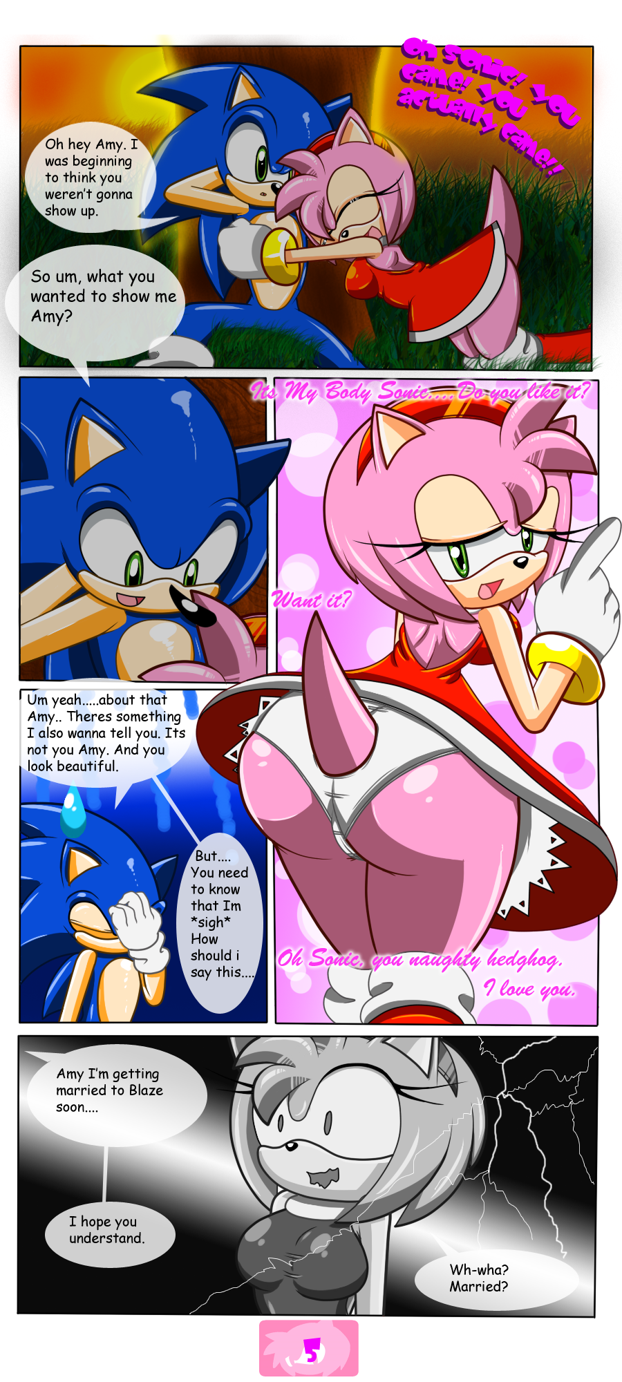 amy_rose butt clothing comic couple dialog dress female gloves hedgehog invalid_tag looking_back male mammal nobody147 open_mouth sega shoes sonic_(series) sonic_the_hedgehog text upskirt