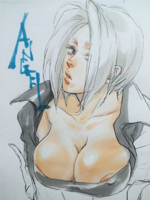 1girl angel_(kof) breasts character_name cleavage hair_over_one_eye hr66612 king_of_fighters large_breasts snk white_hair