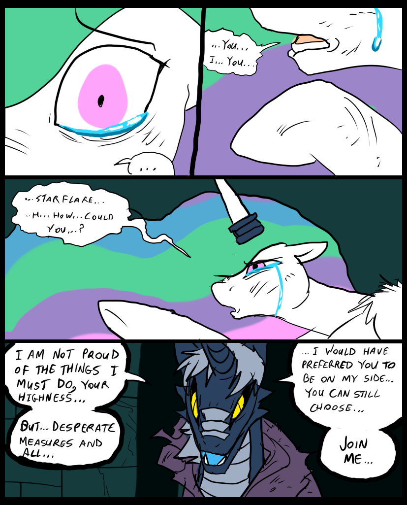 blue_body comic crying dialog duo english_text equine eyes female feral friendship_is_magic fur group hair horn horse inside male mammal metal_(artist) multi-colored_hair my_little_pony pink_eyes pony princess princess_celestia_(mlp) royalty scalie tears text white_fur winged_unicorn wings yellow_eyes