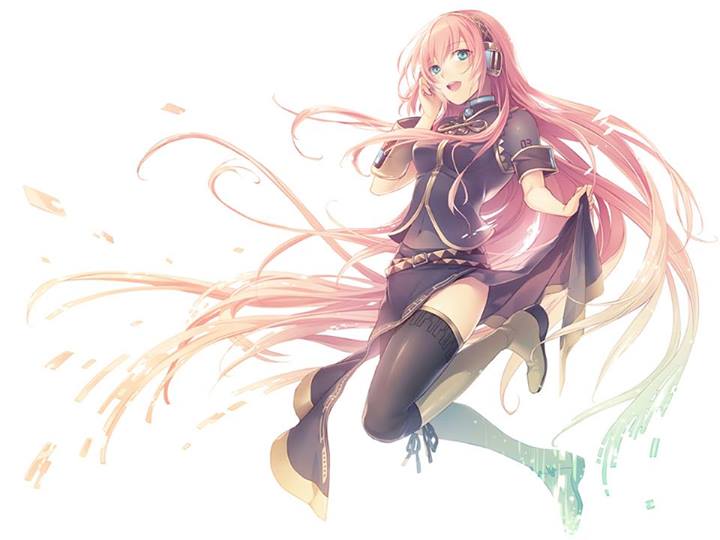 bad_id bad_pixiv_id black_legwear blue_eyes blush boots breasts headphones long_hair medium_breasts megurine_luka navel open_mouth pink_hair reveksa_(indrijulianaa) smile solo thigh_boots thighhighs very_long_hair vocaloid